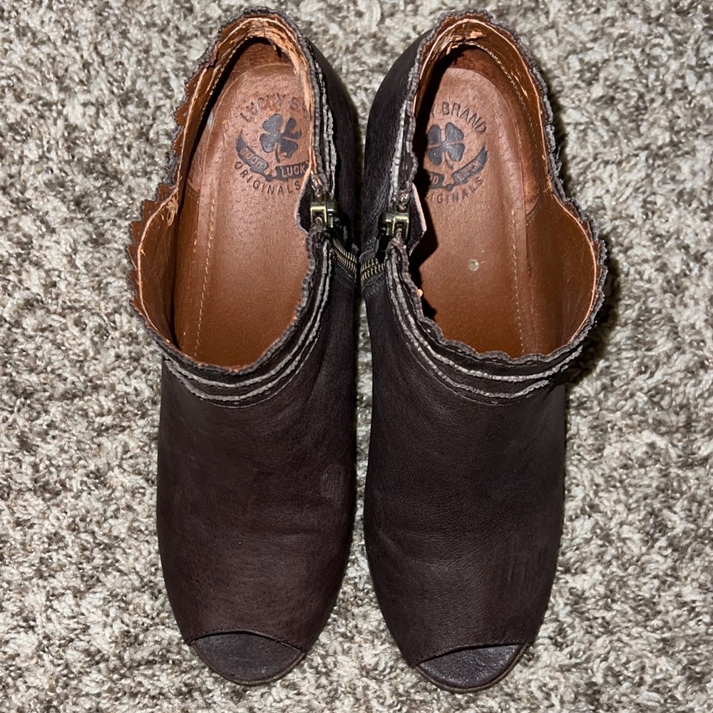 Lucky Brand Dark Brown Peep-Toe Wedge Booties - Picture 7 of 11